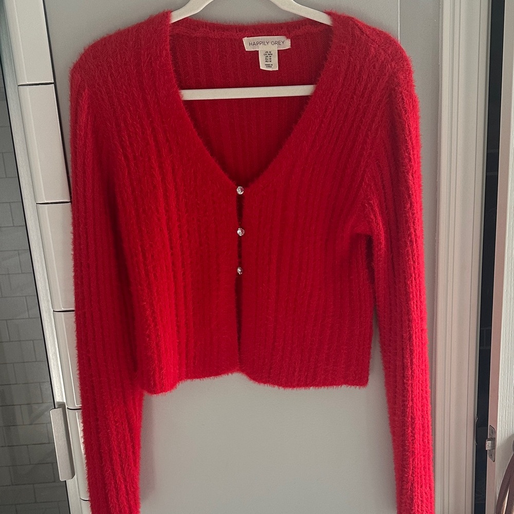 Cherry red fuzzy cardigan